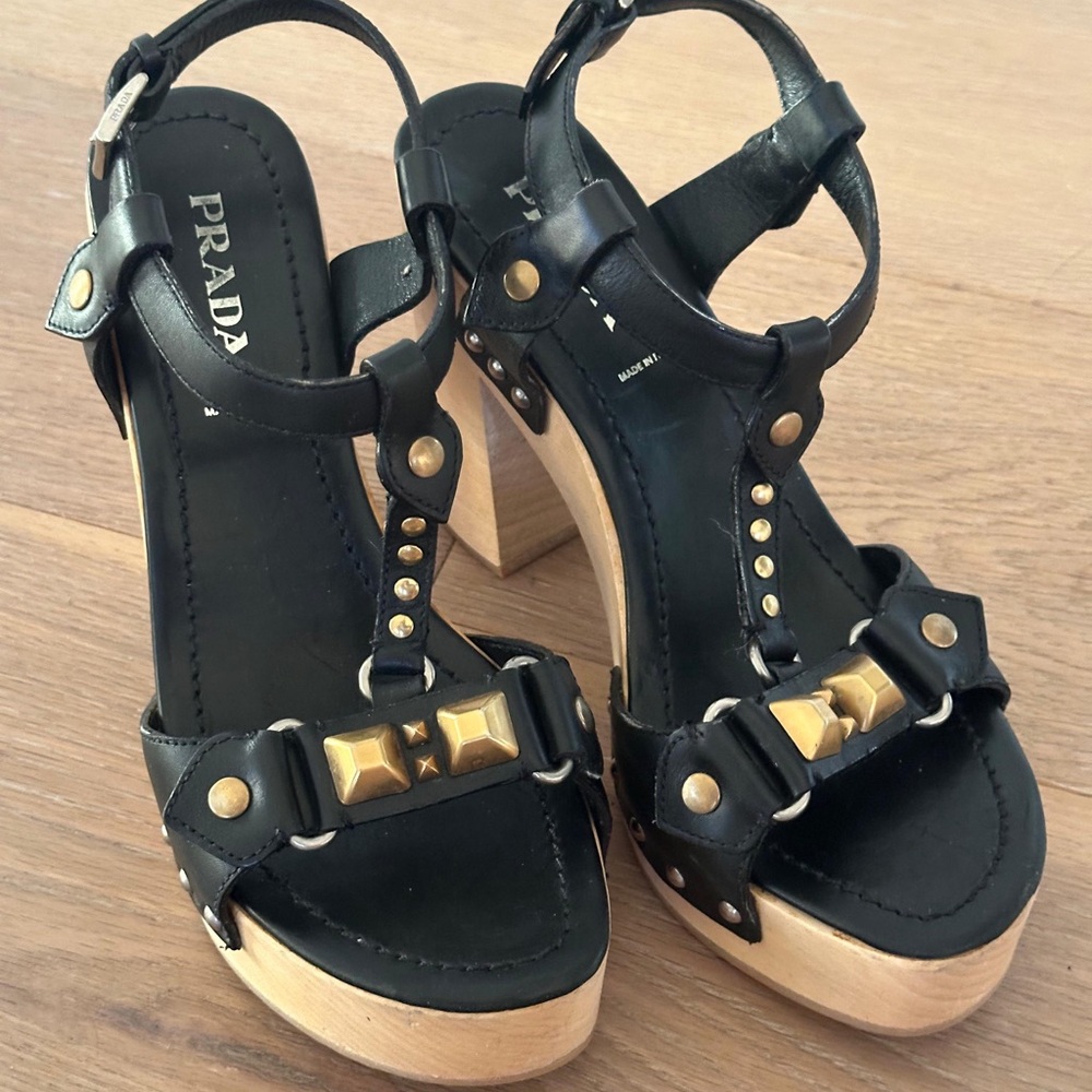 Vintage Prada Black Heels with Gold Details